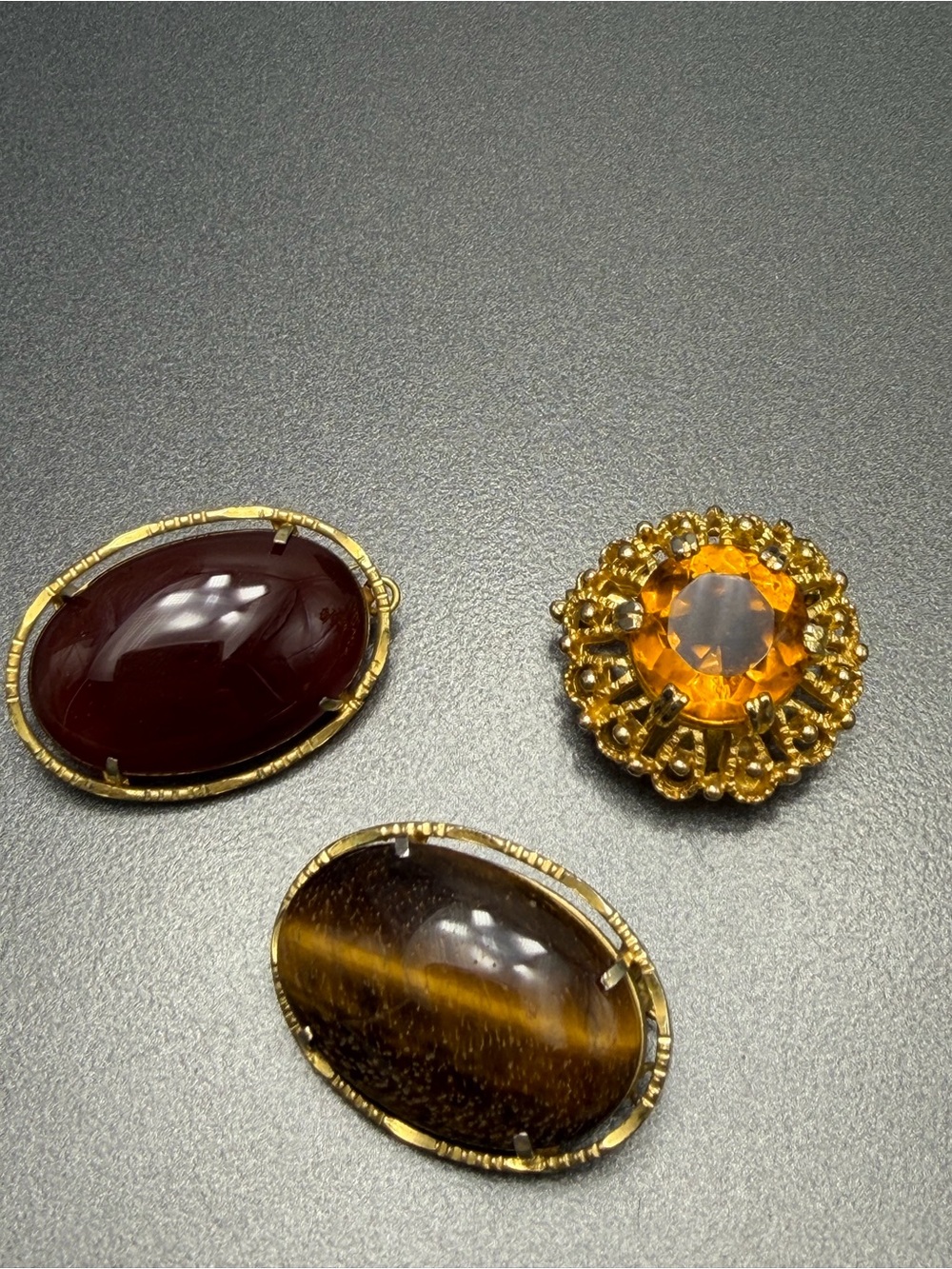 Vintage Women’s Brooch Trio withTiger’s Eye